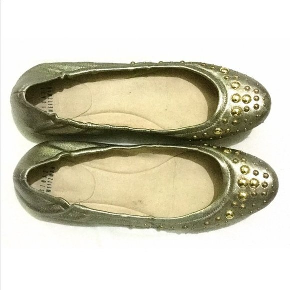 STUART WEITZMAN Ballet Flats Dotsalot Studded GOLD - Picture 2 of 4